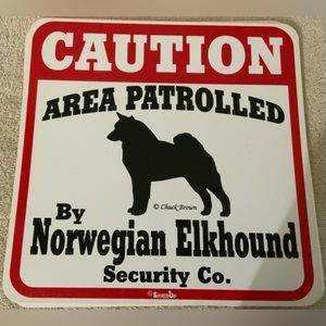Vintage Caution Area Patrolled by Norwegian Elkhound 11X11 Wall Sign